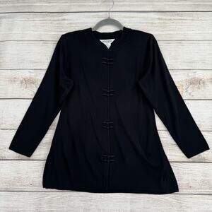 Exclusively Misook Asian Toggle Clasp Tunic Women's Size XS Petite Black‎